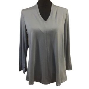 EILEEN FISHER LONG SLEEVE V-NECK TOP BLUISH GRAY SIZE XS
